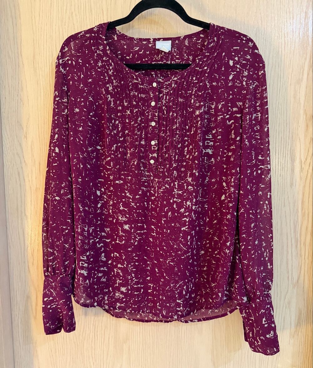 Converse One Star Women’s Large Burgundy Abstract Pintuck Blouse